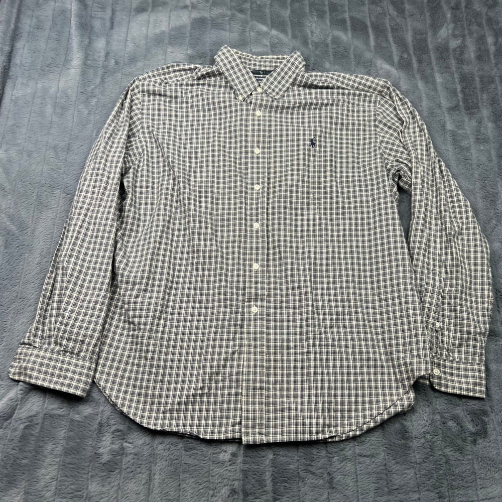 Ralph Lauren Men XXL Classic Fit Plaid Button Down Shirt Navy White Cotton 14978